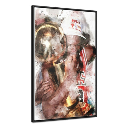 Michael Jordan championship poster, championship trophy, Canvas Wrap, Kids Room, Man Cave, Game Room