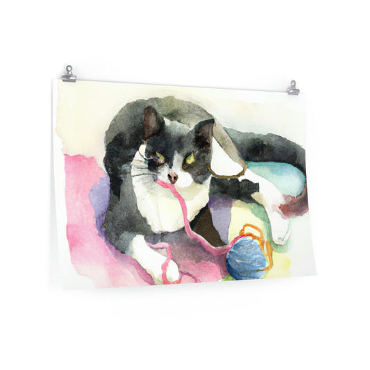 Cat Poster, Cat Playing with Yarn Poster, Funny Cat print, Funny gift, Home decor Poster - Perfect for Cat Lovers!