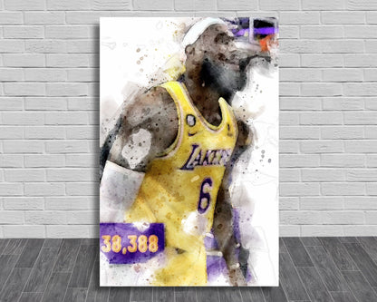 Lebron James Poster, Los Angeles Lakers, Canvas Wrap, Kids Room, Man Cave, Game Room, Bar